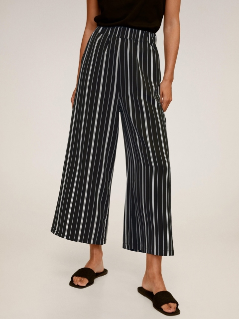 

MANGO Women Black & White Regular Fit Striped Parallel Trousers