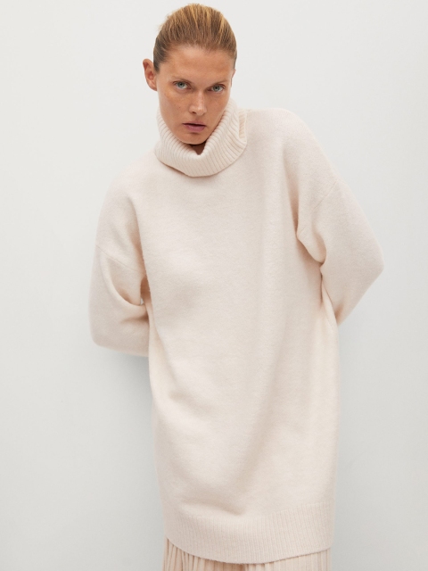 

MANGO Women Off-White Solid Jumper Dress