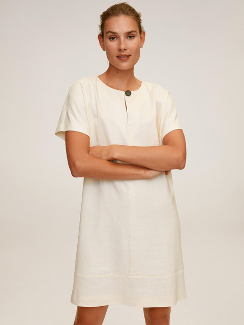 

MANGO Women Off-White Sustainable Solid Shift Dress