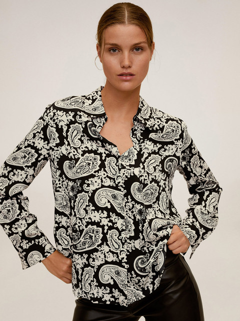 

MANGO Women Black & Off-White Sustainable Regular Fit Paisley Printed Casual Shirt