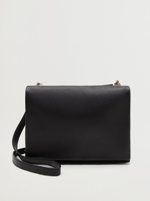 

MANGO Black Solid Leather Sling Bag