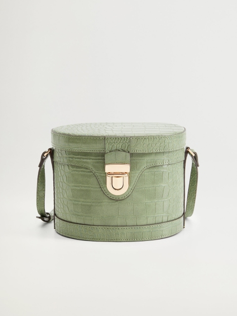 

MANGO Olive Green Croc Textured Sling Bag