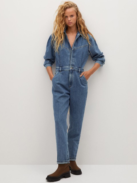 

MANGO Women Blue Sustainable Denim Solid Basic Jumpsuit