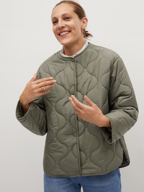 

MANGO Women Olive Green Sustainable Solid Quilted Jacket