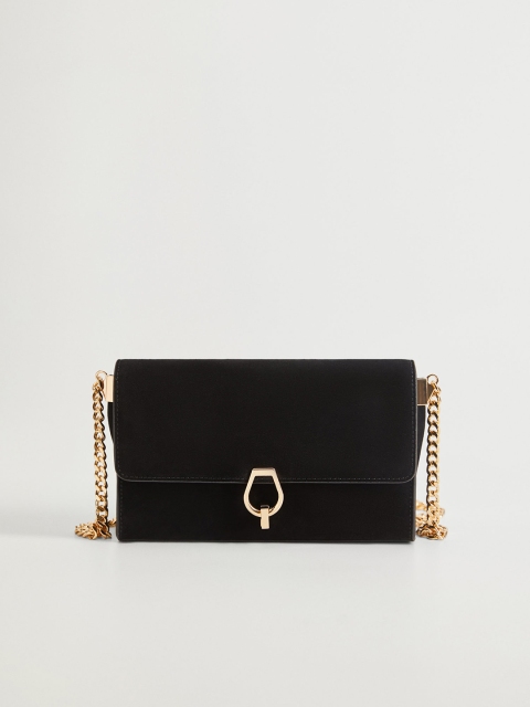 

MANGO Black Leather Solid Sling Bag