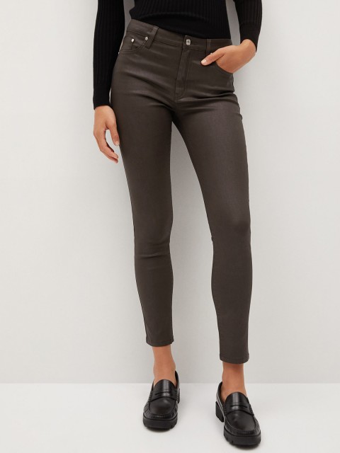 

MANGO Coffee Brown Sustainable Skinny Fit Mid-Rise Clean Look Stretchable Coated Jeans