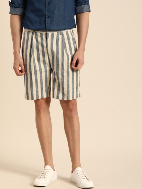

Mr Bowerbird Men Navy Blue & Off-White Striped Regular Fit Regular Shorts