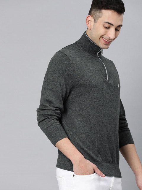 

Nautica Men Charcoal Grey Solid Pullover Sweater