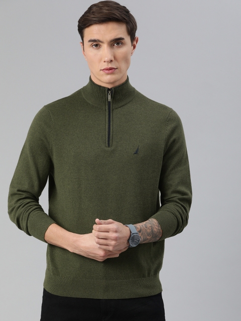 

Nautica Men Olive Green Solid Pullover
