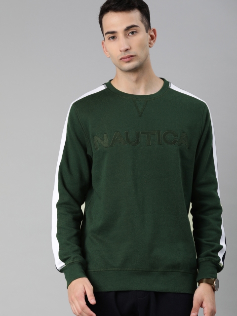 

Nautica Men Green Solid Sweatshirt with Printed Detail