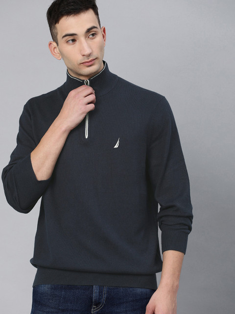 

Nautica Men Navy Blue Solid Pullover Sweater