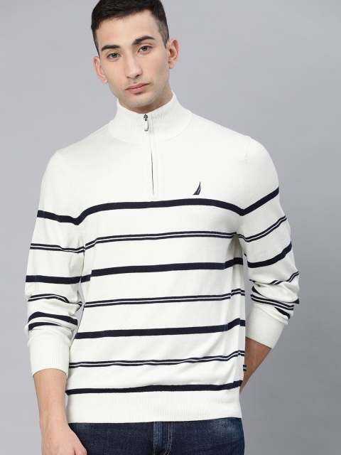 

Nautica Men White Striped Pullover Sweater