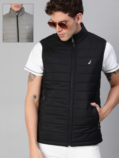 

Nautica Men Black & Grey Solid Reversible Puffer Jacket