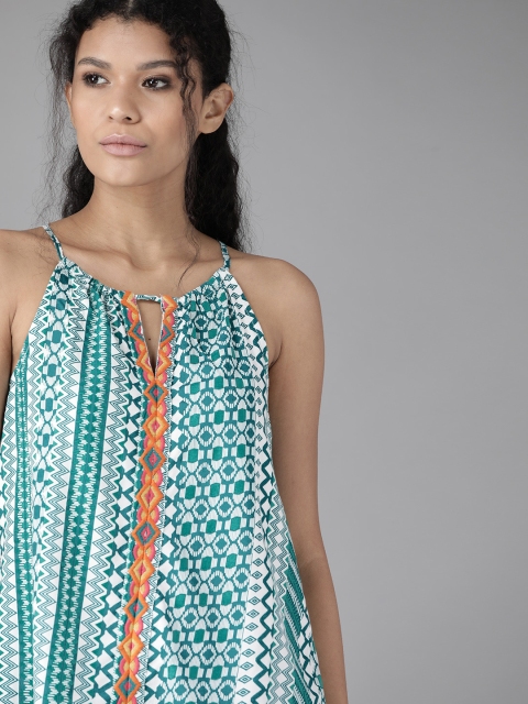 

Roadster Women White & Green Printed Top