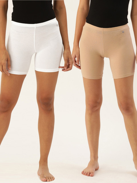 

Enamor Women Pack of 2 Solid Lounge Shorts, White