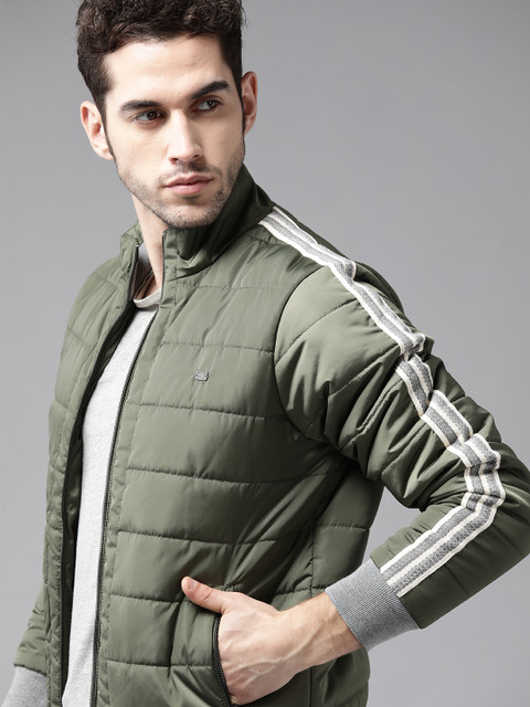 

Roadster Men Olive Green Solid Padded Jacket