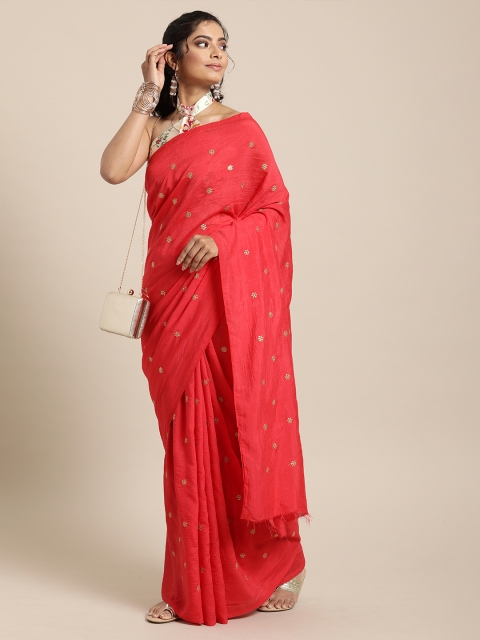 

SHAVYA Red Embroidered Pure Georgette Celebrity Saree