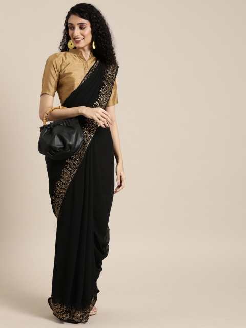 

SHAVYA Black Solid Pure Georgette Saree