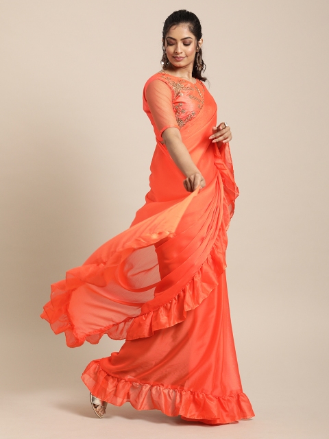 

SHAVYA Orange Solid Silk Blend Saree