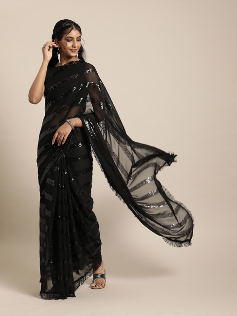 

SHAVYA Black Embellished Pure Georgette Saree