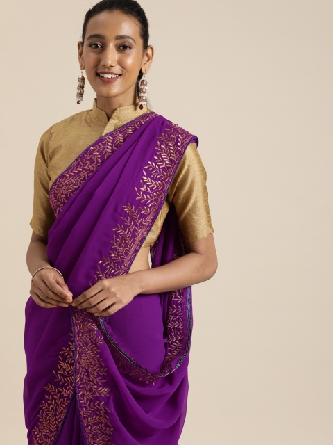 

SHAVYA Purple Solid Pure Georgette Saree