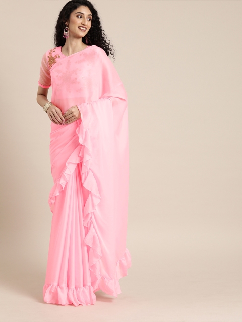 

SHAVYA Pink Solid Silk Blend Saree