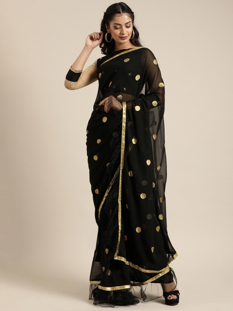 

SHAVYA Black Embellished Pure Georgette Saree