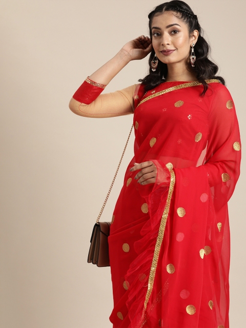 

SHAVYA Red Embroidered Pure Georgette Saree