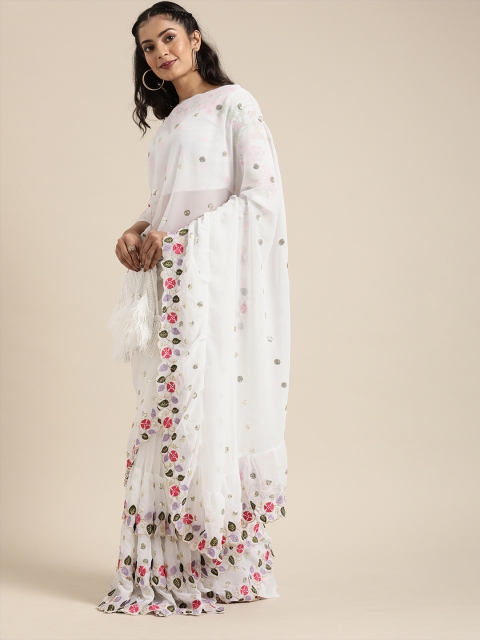 

SHAVYA White Embroidered Pure Georgette Saree
