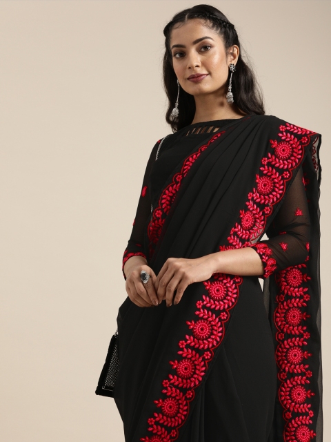 

SHAVYA Black Embellished Pure Georgette Saree