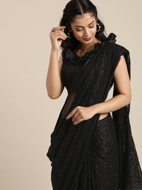 

SHAVYA Black Sequinned Pure Georgette Saree