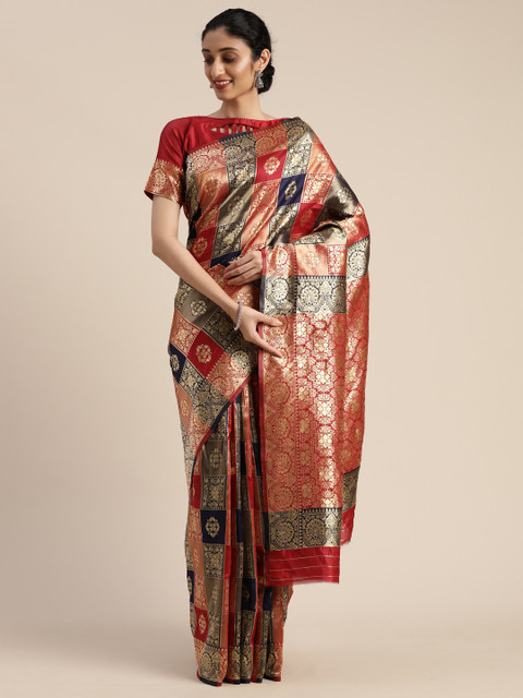 

KALINI Red & Gold-Coloured Silk Blend Woven Design Celebrity Saree