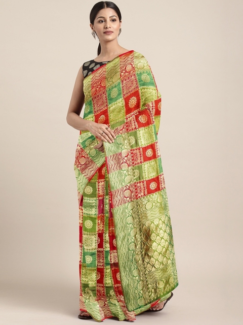 

KALINI Green & Red Silk Blend Woven Design Saree