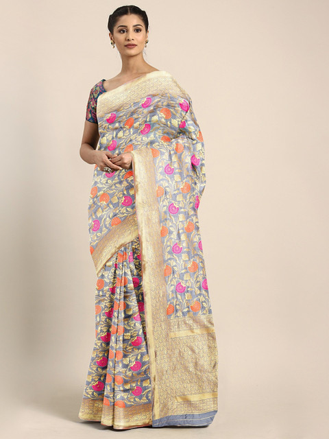 

KALINI Grey & Gold-Toned Silk Blend Woven Design Saree