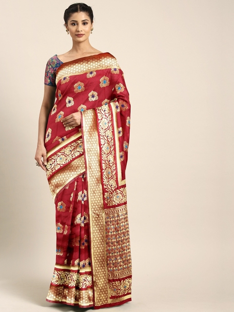 

KALINI Red & Gold-Toned Silk Blend Woven Design Banarasi Saree