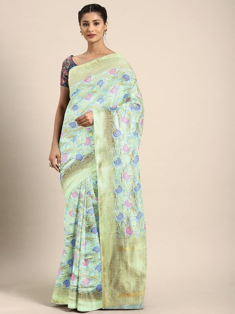 

KALINI Blue & Gold-Toned Silk Blend Woven Design Saree