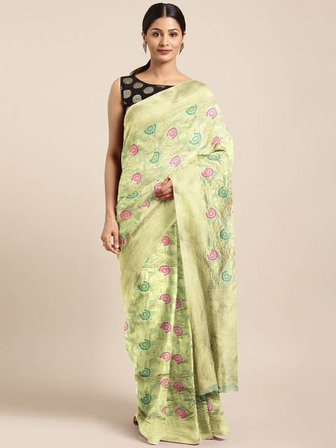 

KALINI Sea Green & Gold-Toned Silk Blend Woven Design Saree