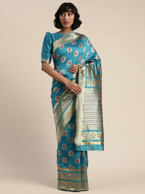 

KALINI Turquoise Blue & Gold-Toned Woven Design Saree