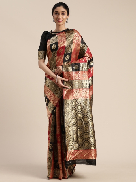 

KALINI Red & Black Silk Blend Woven Design Saree