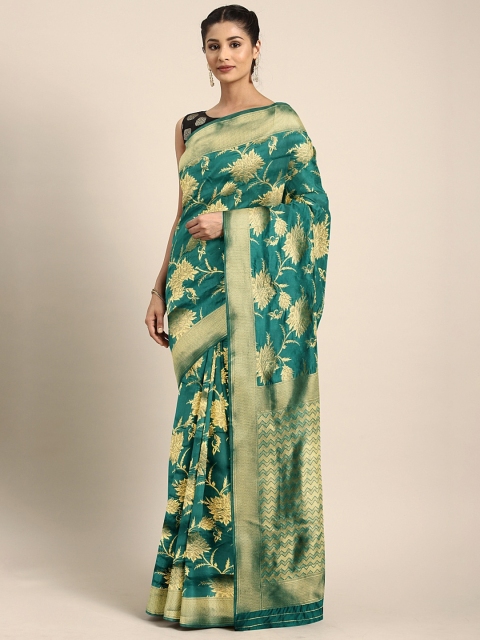 

KALINI Turquoise Blue & Golden Silk Blend Woven Design Saree