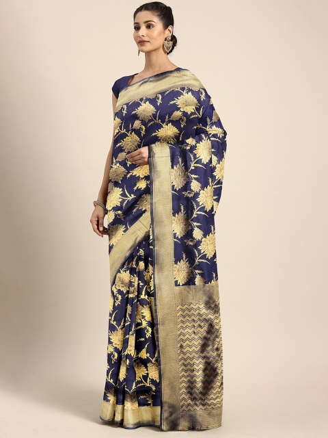 

KALINI Navy Blue & Golden Silk Blend Woven Design Saree