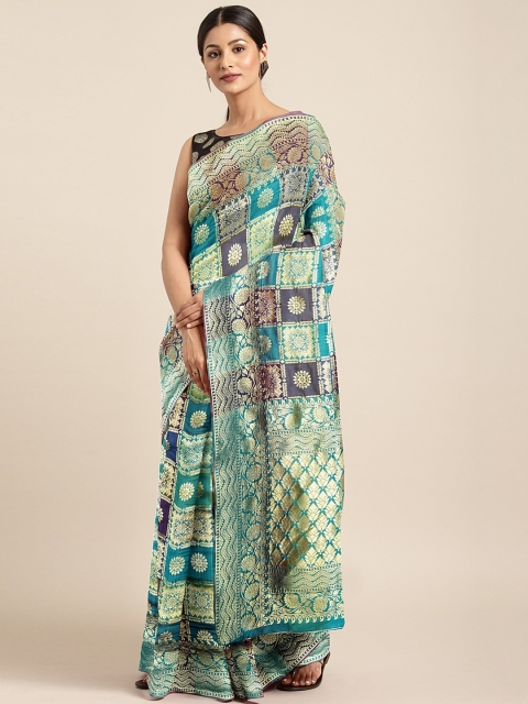

KALINI Teal Blue & Gold-Toned Silk Blend Woven Design Saree