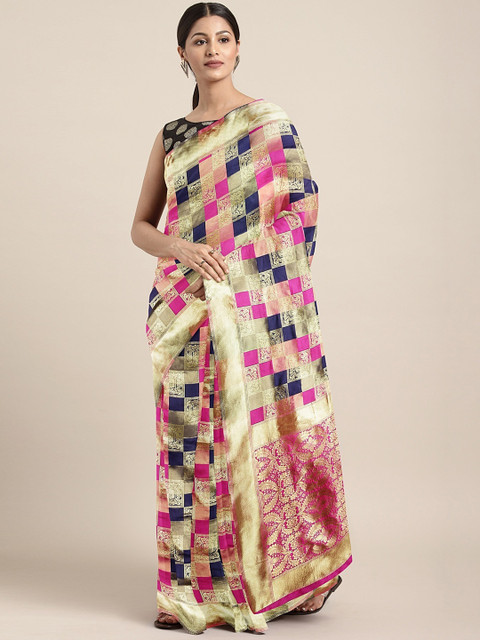 

KALINI Pink & Gold-Toned Silk Blend Woven Design Saree