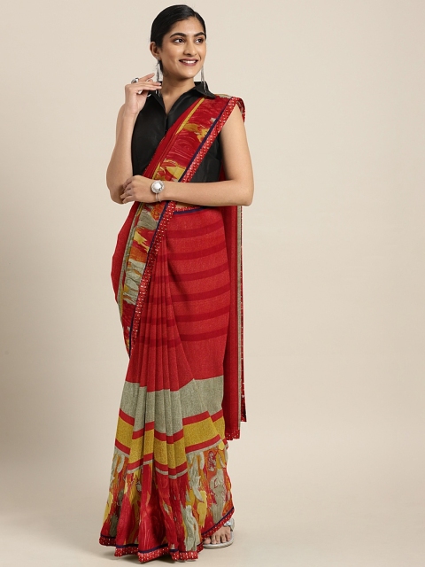 

KALINI Red & Beige Pure Georgette Printed Saree