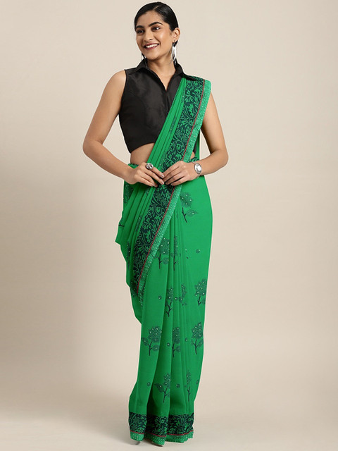 

KALINI Green & Black Pure Georgette Printed Saree