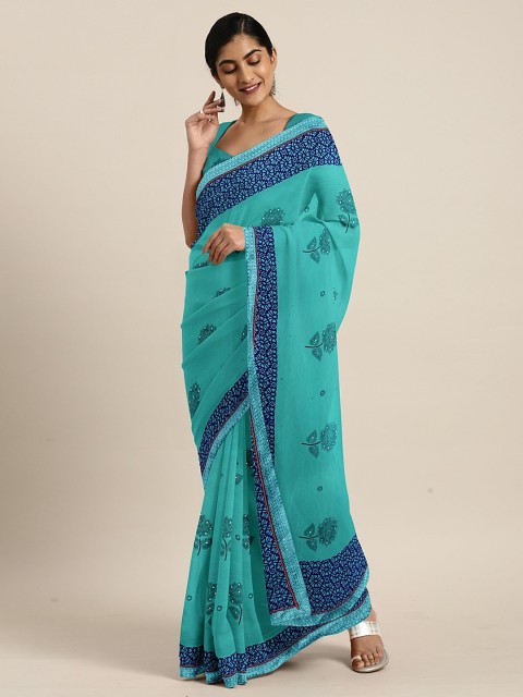 

KALINI Turquoise Blue Printed Pure Georgette Saree