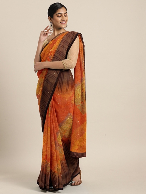 

KALINI Orange Printed Pure Georgette Saree