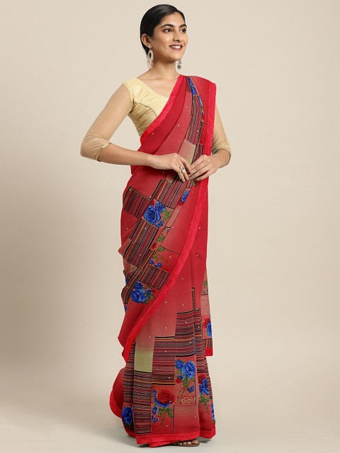 

KALINI Red Printed Pure Georgette Saree