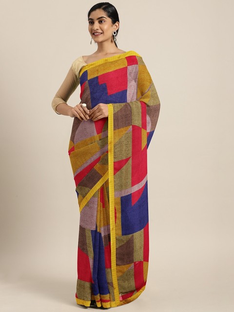 

KALINI Beige & Multicoloured Pure Georgette Printed Saree