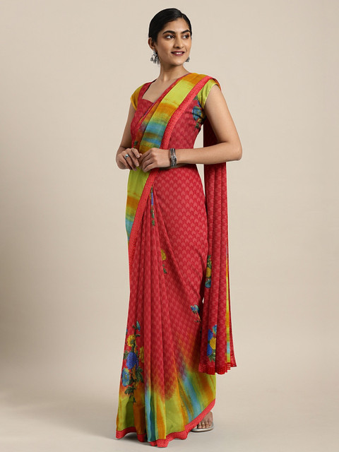 

KALINI Red Abstract Printed Pure Georgette Saree
